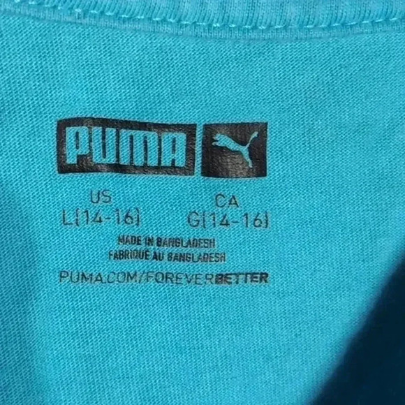 Puma Blue T-shirt with 3 Leaping Cats forever better sz L ladies - Picture 2 of 3